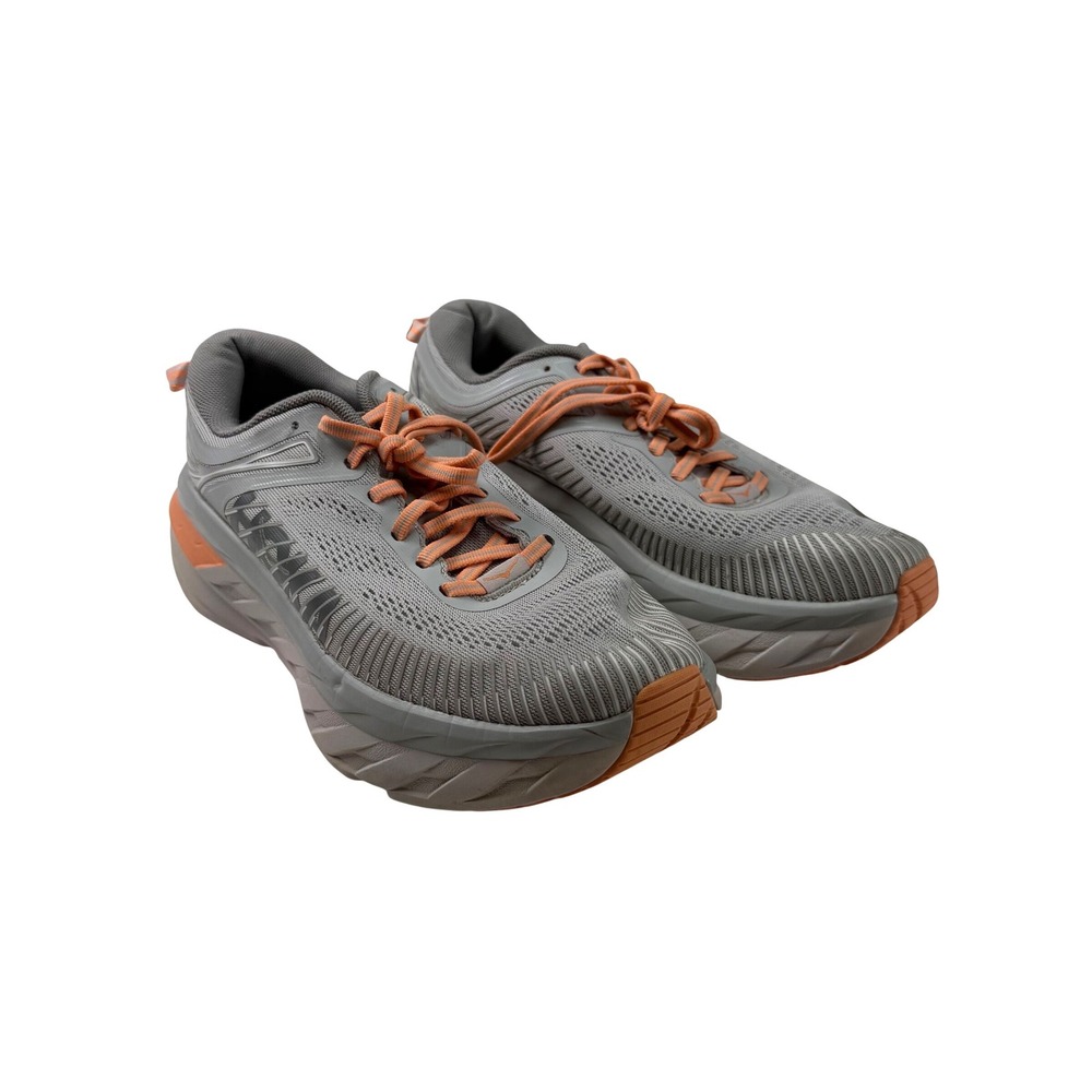 HOKA Bondi 7 Womens Size 8.5 Gray Peach Running Walking Shoes Max Cushion